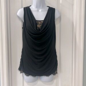 Cache Women's Top Black with lace underlay